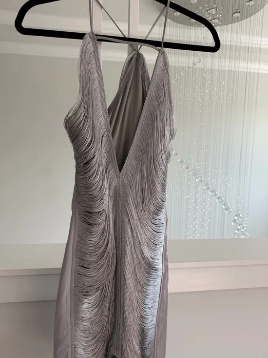 Commense Metallic Silver Fringe Halter Dress - Picture 5 of 8